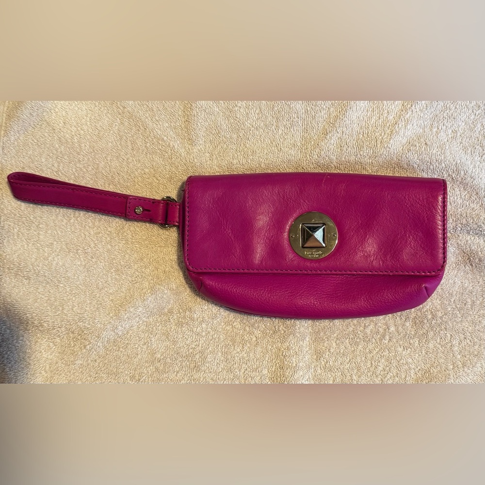 Kate Spade Fuchsia Leather Wristlet with Twist Lock Closure